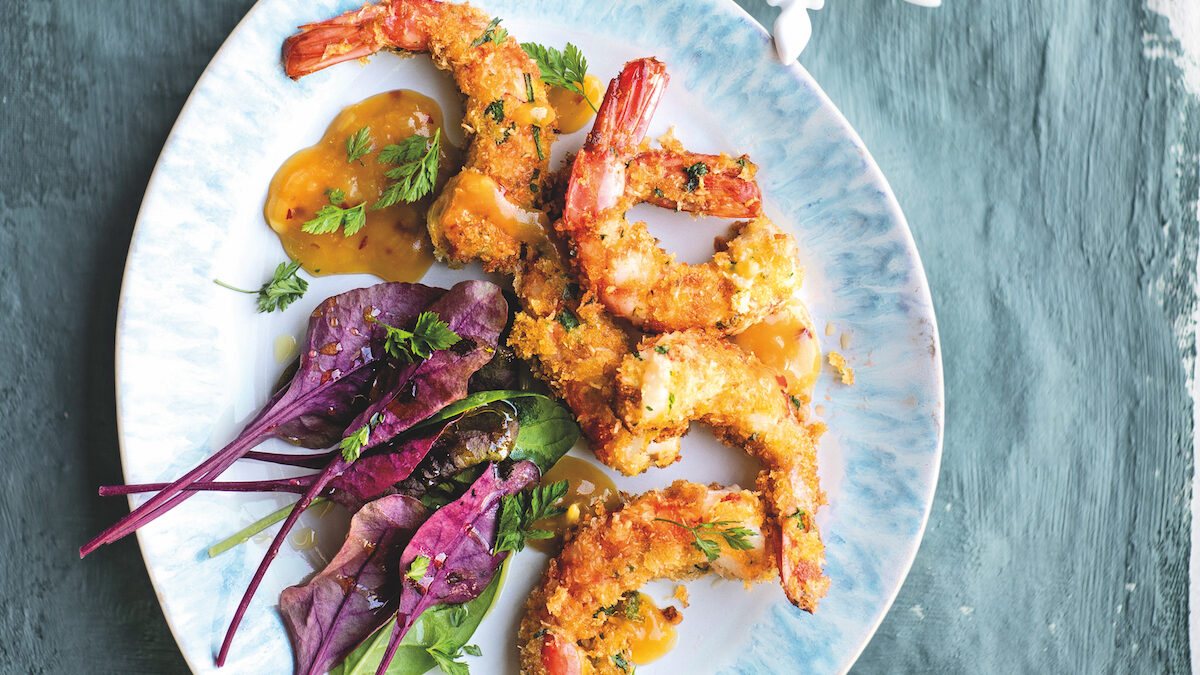 Gamberoni in crosta di cocco con salsa piccante