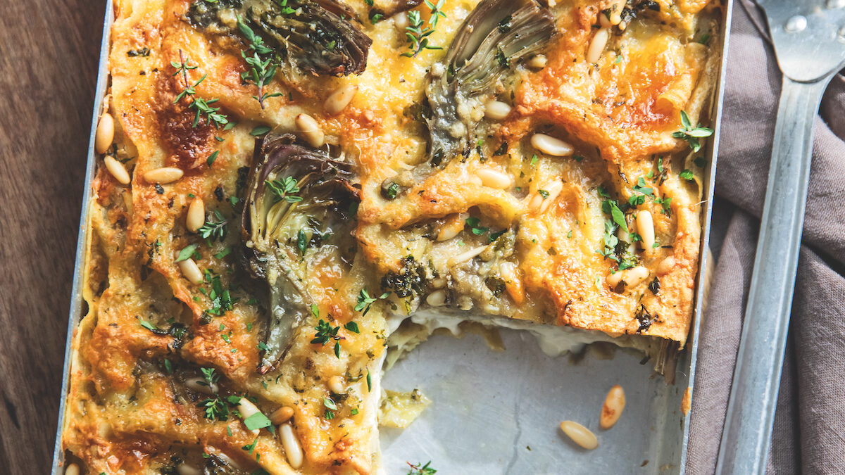 Lasagna di pane carasau e carciofi mammola