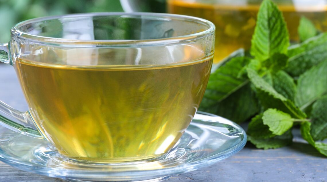 Fresh green tea with mint leaves