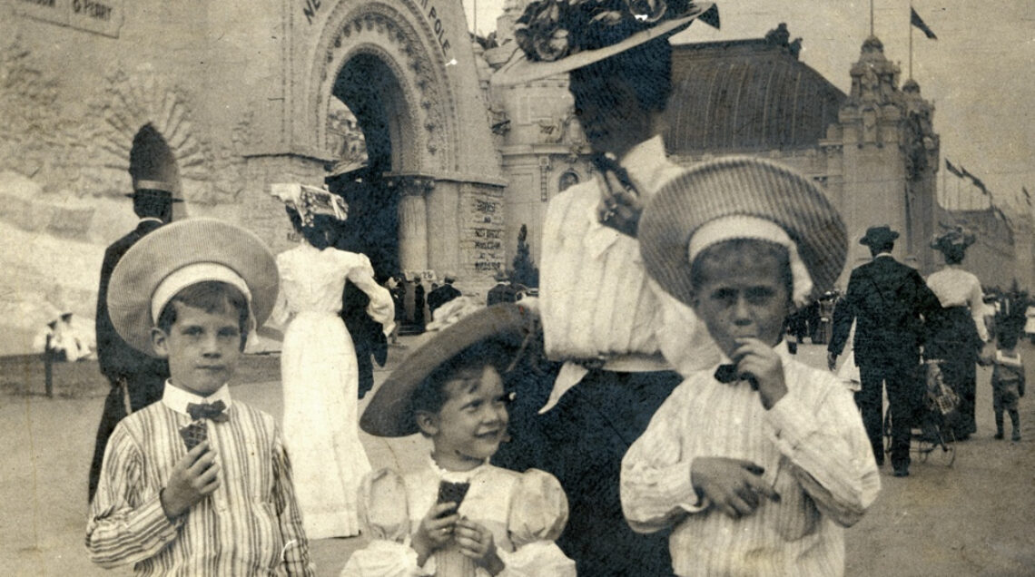 Eaating ice cream cones at the 1904 World's Fair