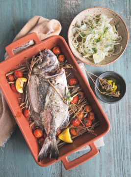 Sarago al forno con finocchio e pomodorini