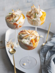Paciugo al cocco e mango con albicocche e yogurt al lime