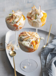 Paciugo al cocco e mango con albicocche e yogurt al lime