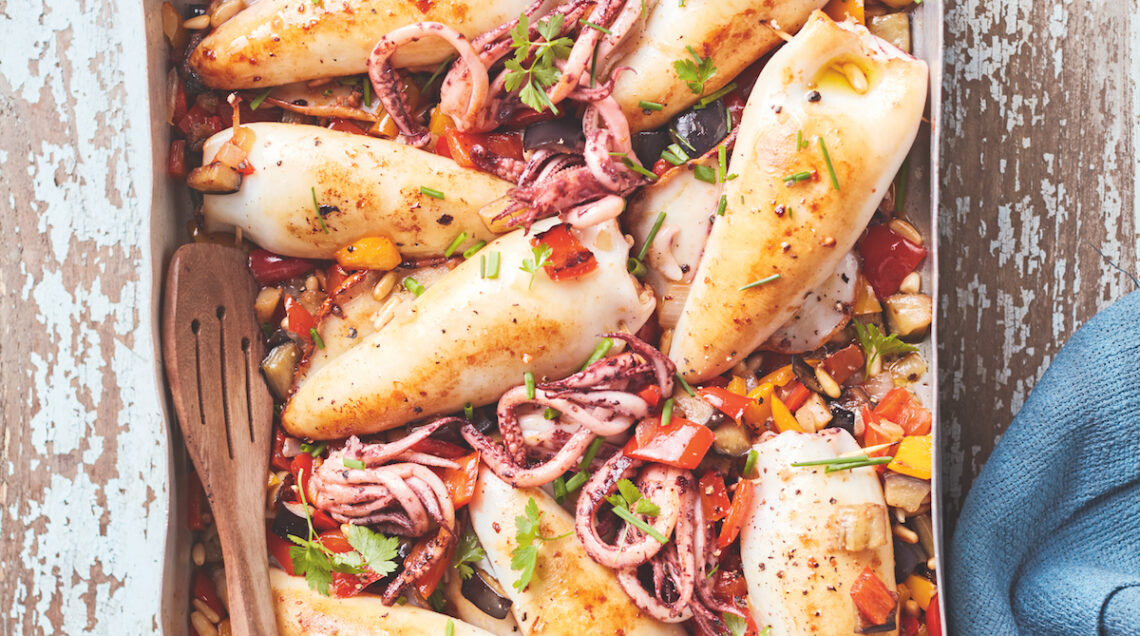 Calamari ripieni con caponatina
