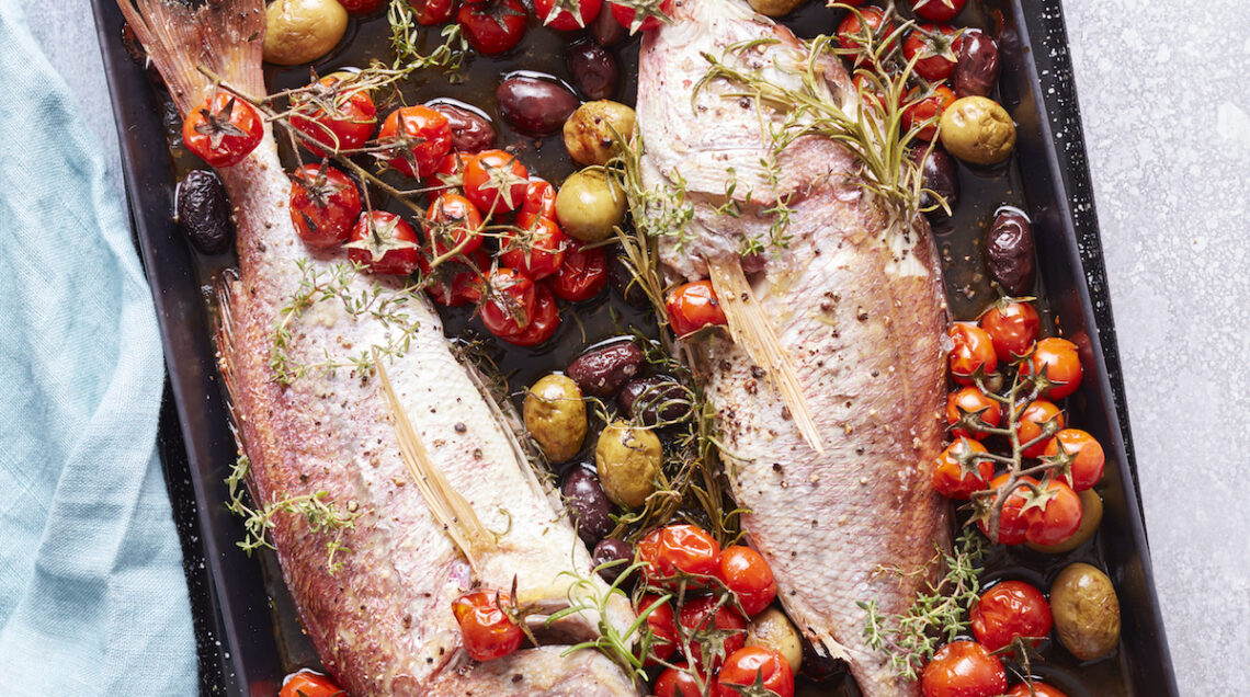 Pagelli con olive e pomodorini arrosto -
