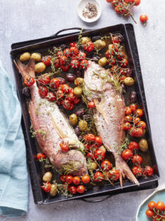 Pagelli con olive e pomodorini arrosto -