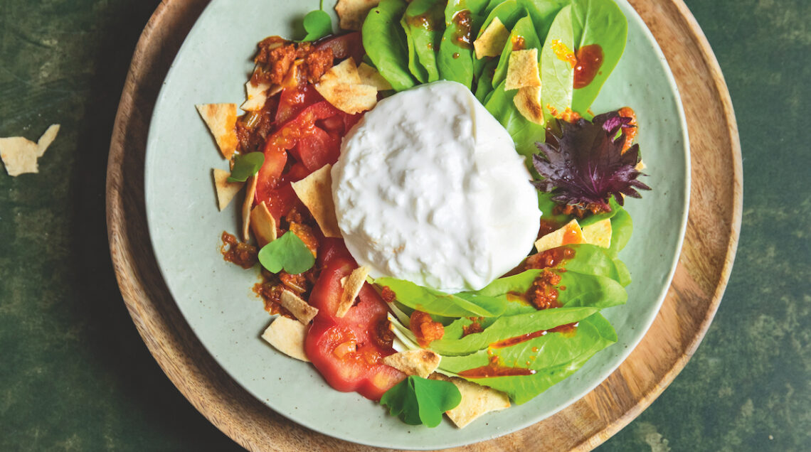 Lattughino con pomodori, burrata e ‘nduja