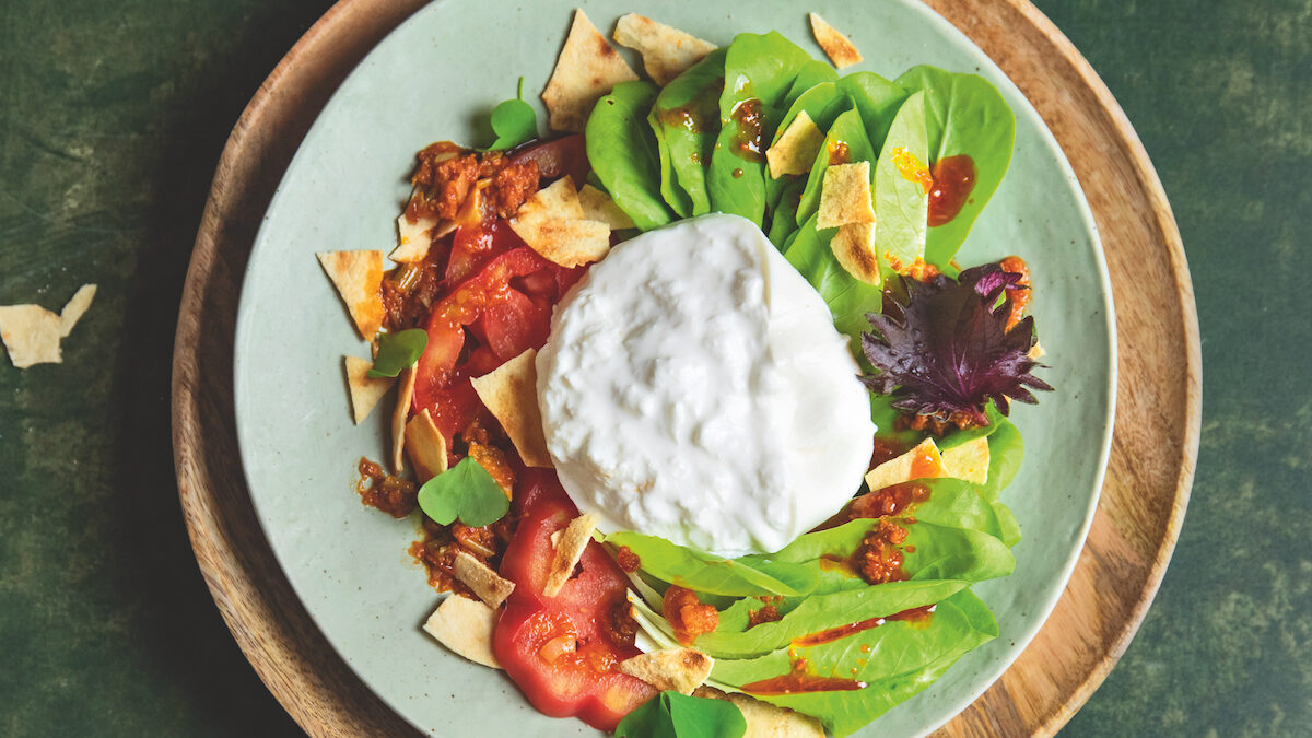 Lattughino con pomodori, burrata e ‘nduja