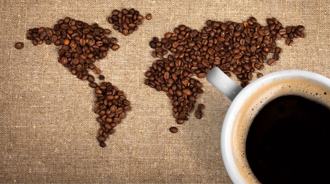 CAFFE NEL MONDO Black coffee beans map