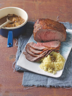 Controfiletto di manzo al porto con purè e funghi