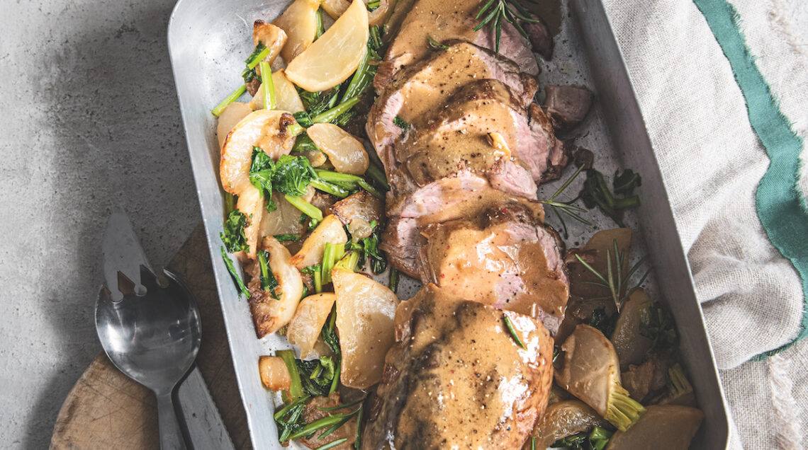 Filetto di maiale alla birra rossa con le rape