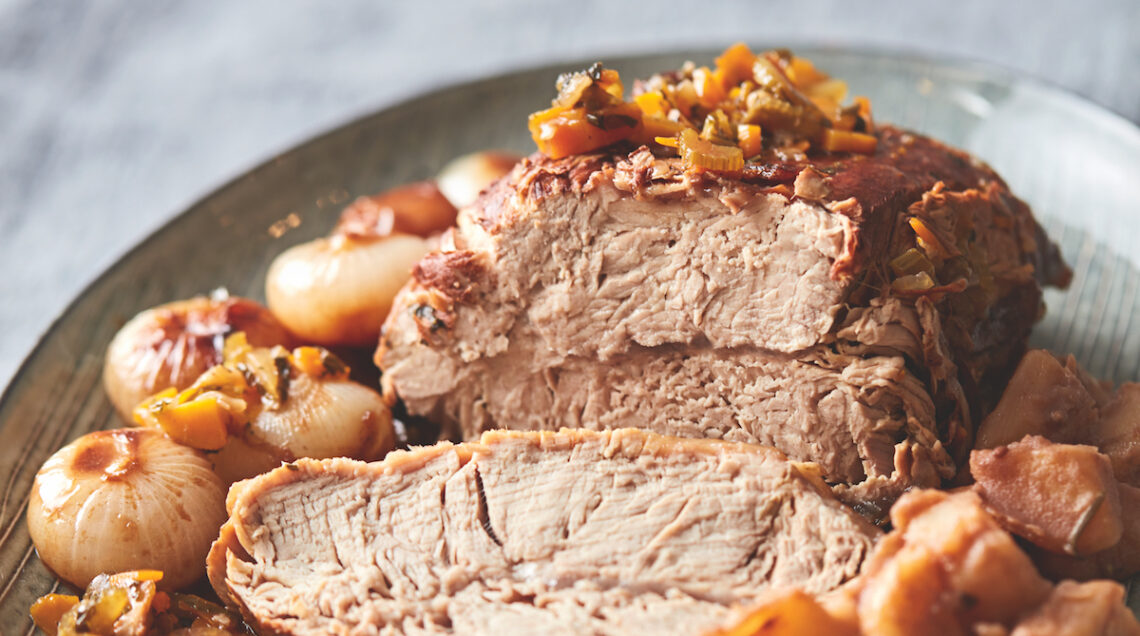 Arrosto al te' pu'er shu con cipolline borettane e patate