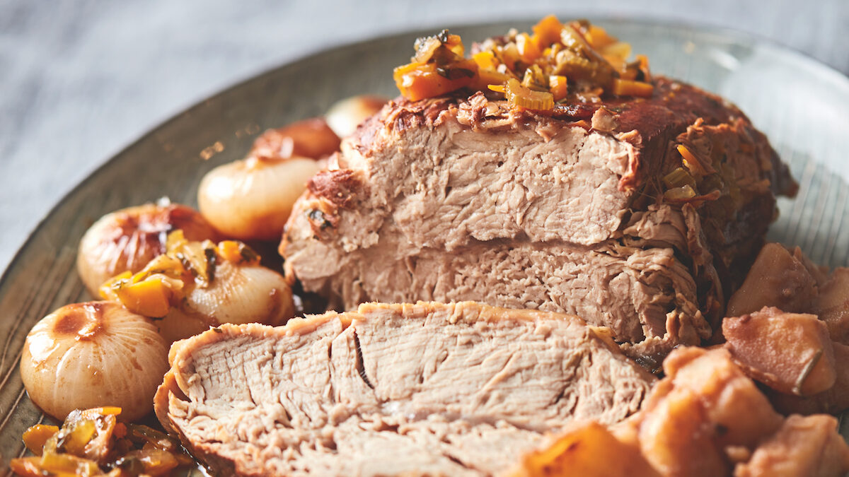 Arrosto al te’ pu’er shu con cipolline borettane e patate