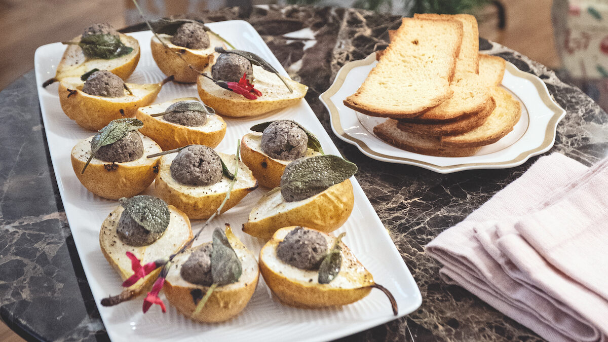 Pere al pâté di fegatini di pollo