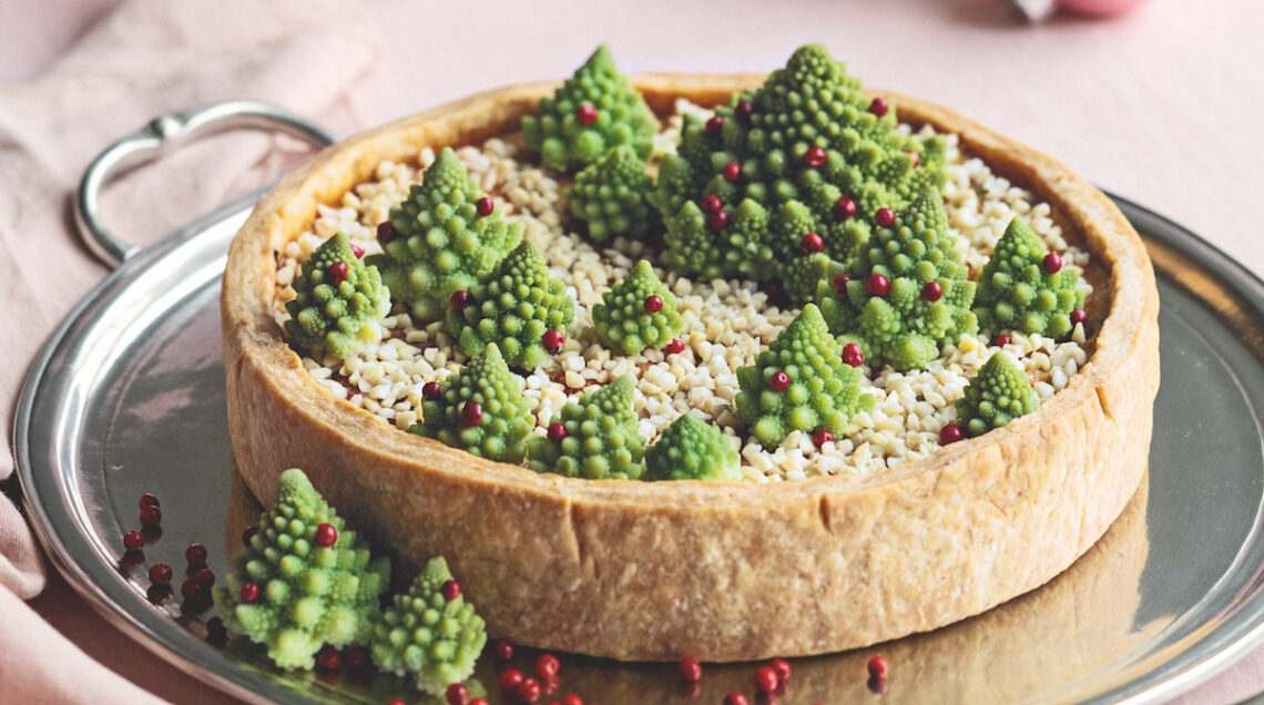 Torta di alberelli al gorgonzola e cavolo romanesco