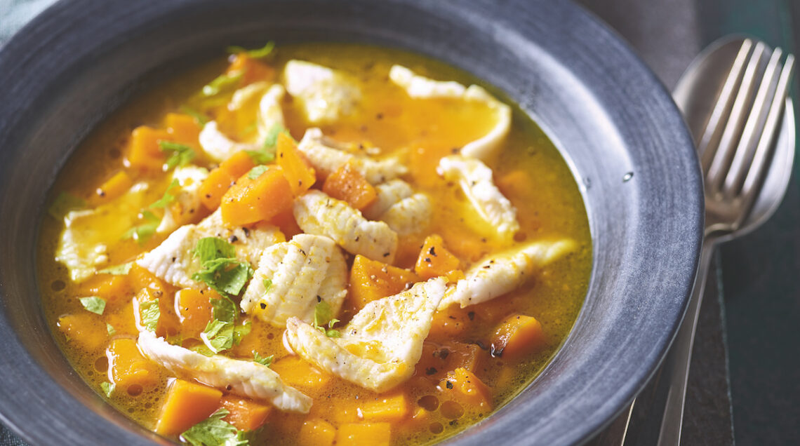 Zuppa di sogliola e zucca allo zenzero