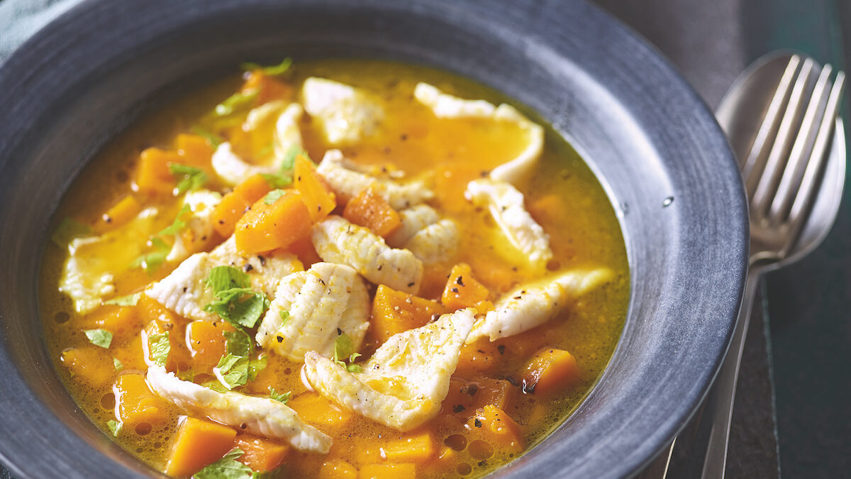 Zuppa di sogliola e zucca allo zenzero
