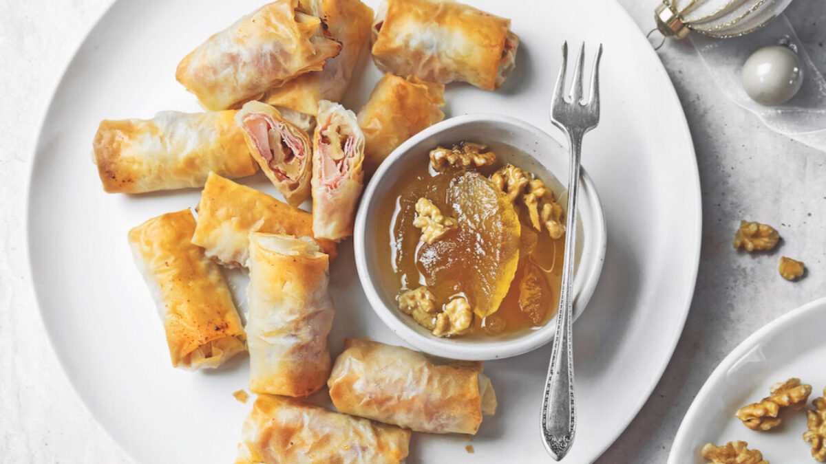 Rotolini di fillo con prosciutto di Praga e mostarda alle noci