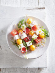 Spiedini di anguria, feta e melone