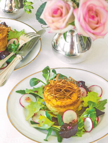 Piccoli flan al roquefort con porri novelli