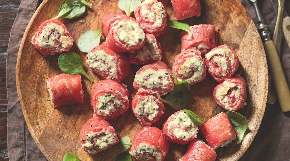 Girandole di carpaccio al caprino e crescione