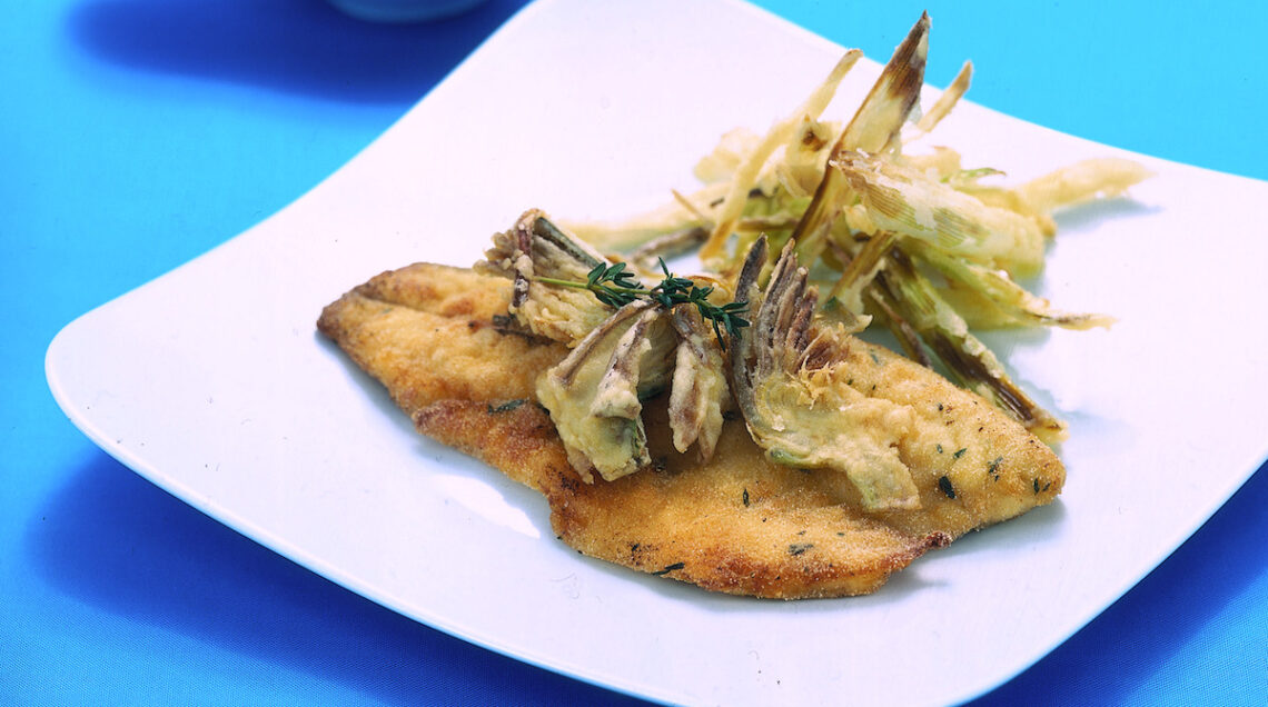 branzino con carciofi fritti
