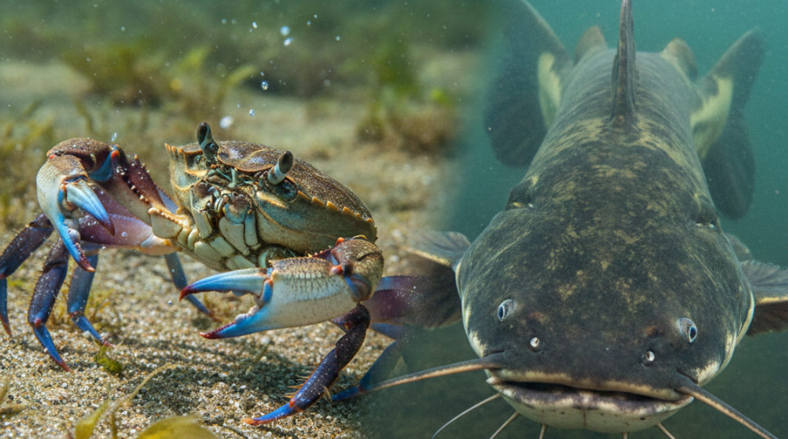 granchio blu e pesce siluro