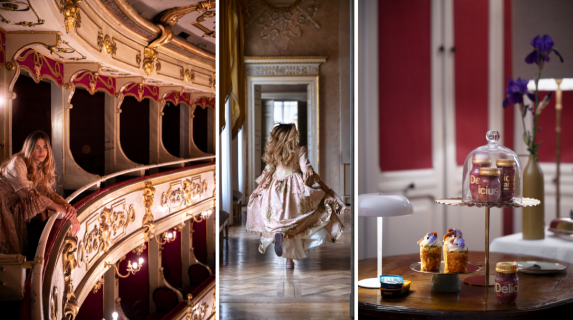 immagini artistiche del teatro Verdi di Parma e delle acciughe Delicius