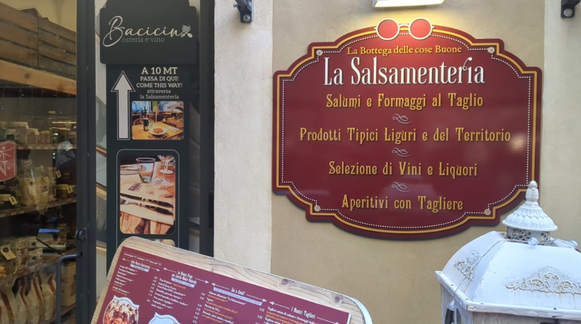 Insegna esterna o dettaglio della vetrina de "La Salsamenteria" a Sanremo