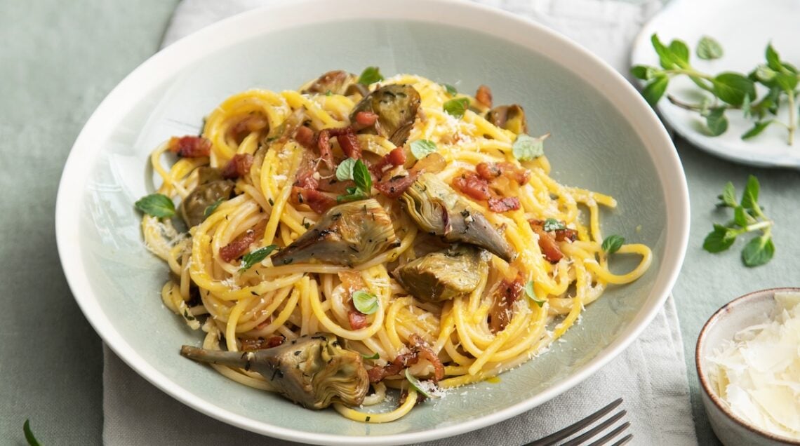 Spaghetti alla carbonara di carciofi