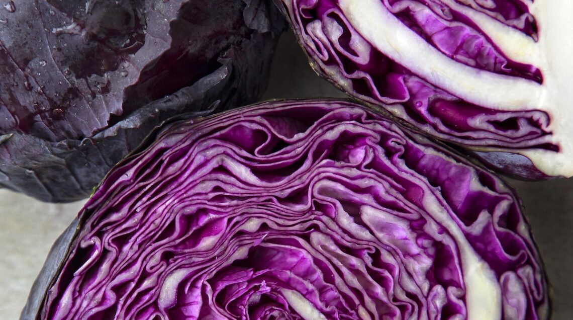 cavolo rosso tagliato per colorare le uova