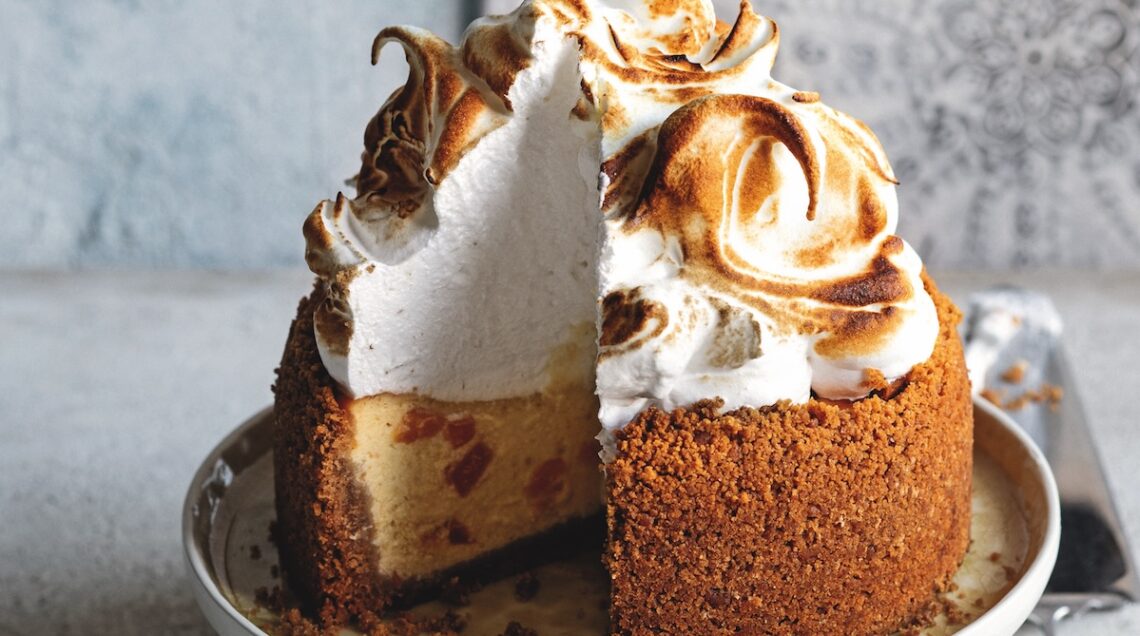 Cheesecake meringato al mango su un piatto