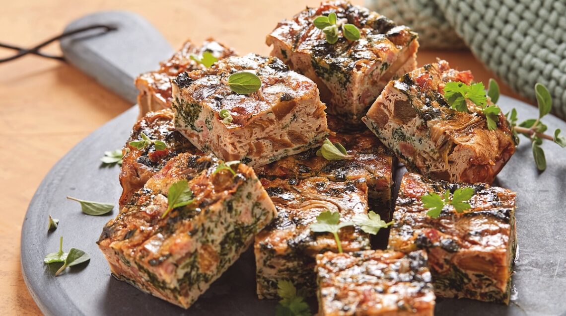 Quadrotti con verdure e prosciutto