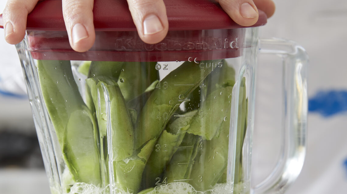 fave nel frullatore con mano