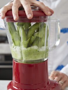 fave nel frullatore con mano