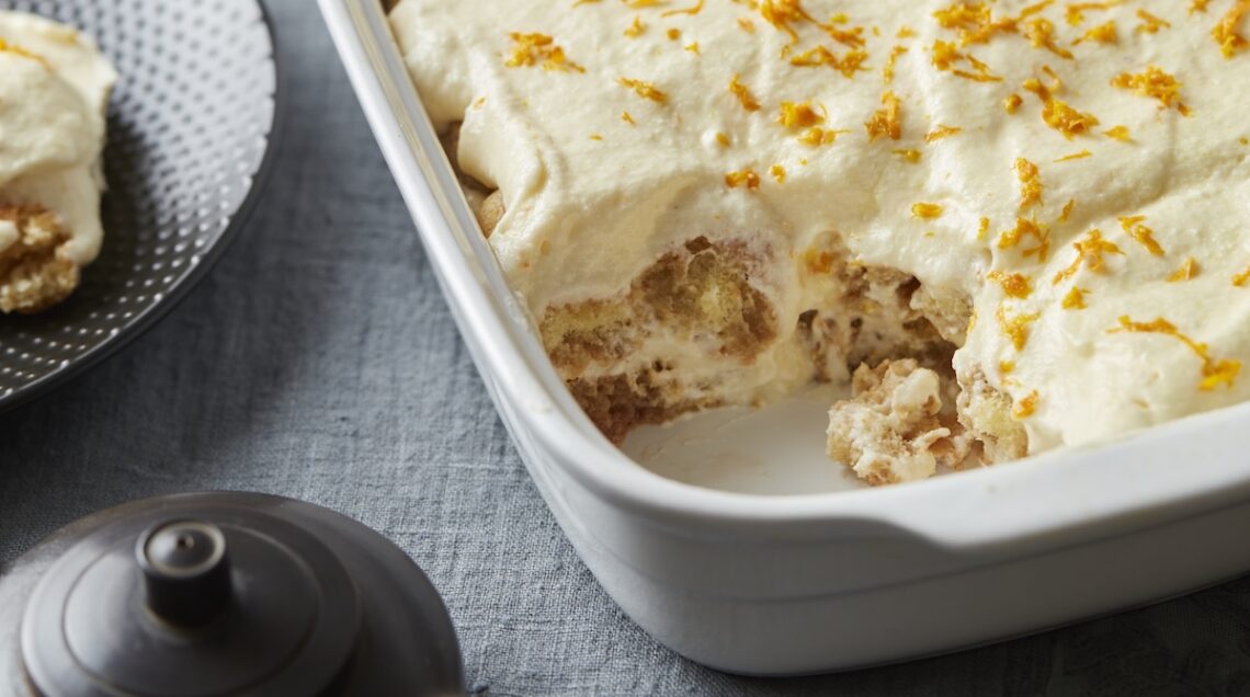pirofila con tiramisù al tè rosso e scorzette d'arancia