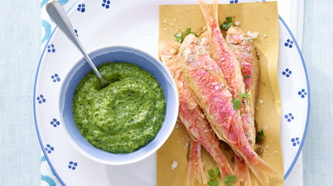 Triglie fritte con pesto alla menta