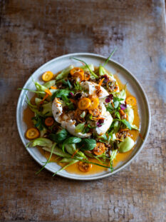 burrata con ortaggi ed erbe aromatiche fresche
