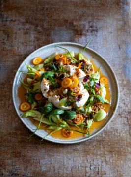burrata con ortaggi ed erbe aromatiche fresche