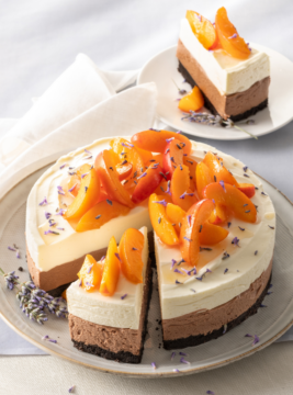 Cheesecake al doppio cioccolato con albicocche e caramelle