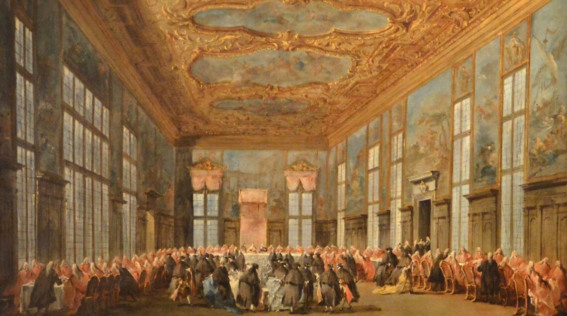 Il Doge ospita gli Ambasciatori nel suo Palazzo, quadro del pittore Francesco Guardi, dipinto nel 1775