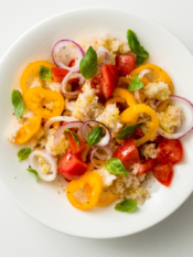panzanella estiva, con ortaggi, pane raffermo, peperoncino