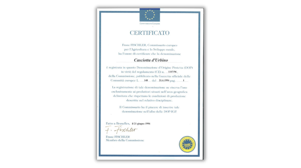 Certificato dop casciotta