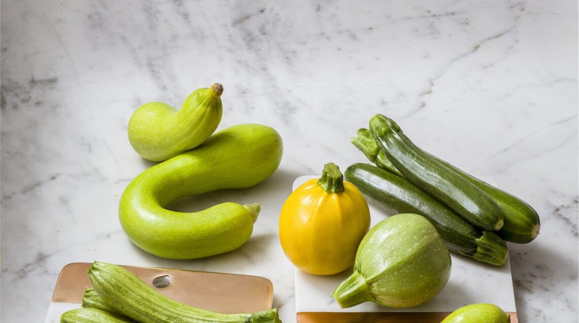 Diverse tipologie di zucchine di vari colori, forme e dimensioni