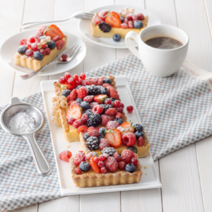 Crostata estiva ai frutti di bosco con cuore di budino