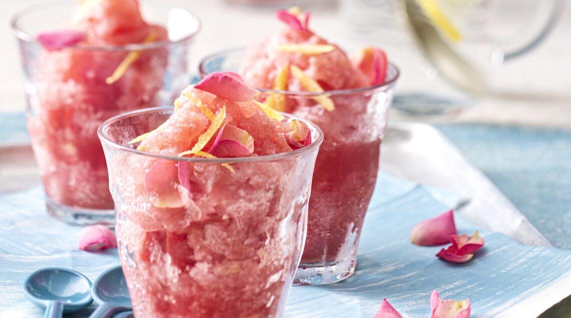 Sorbetto di anguria e litchi all'acqua di rose