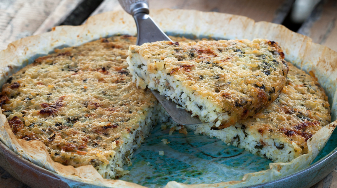 Torta di riso con spinaci ed erbette
