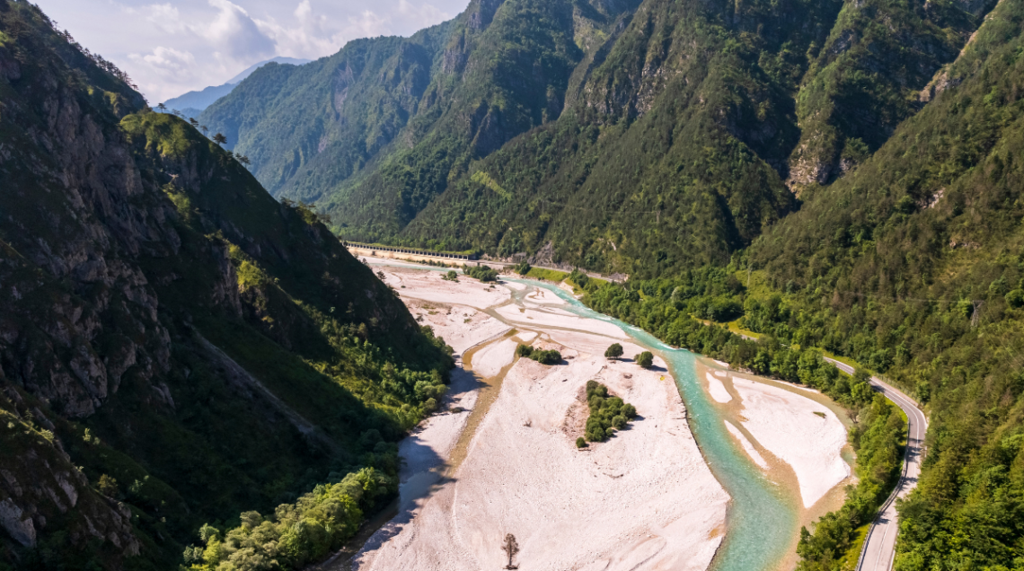 Il fiume Tagliamento visto dall'alto