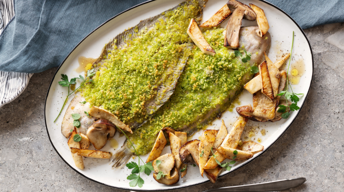 Sogliola in crosta verde con porcini