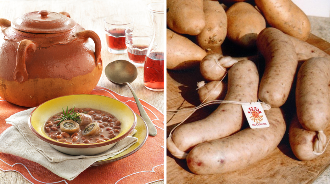 La tradizionale tofeja a base di fagioli e carne di maiale e il salampatata, insaccato tipico del Canavese